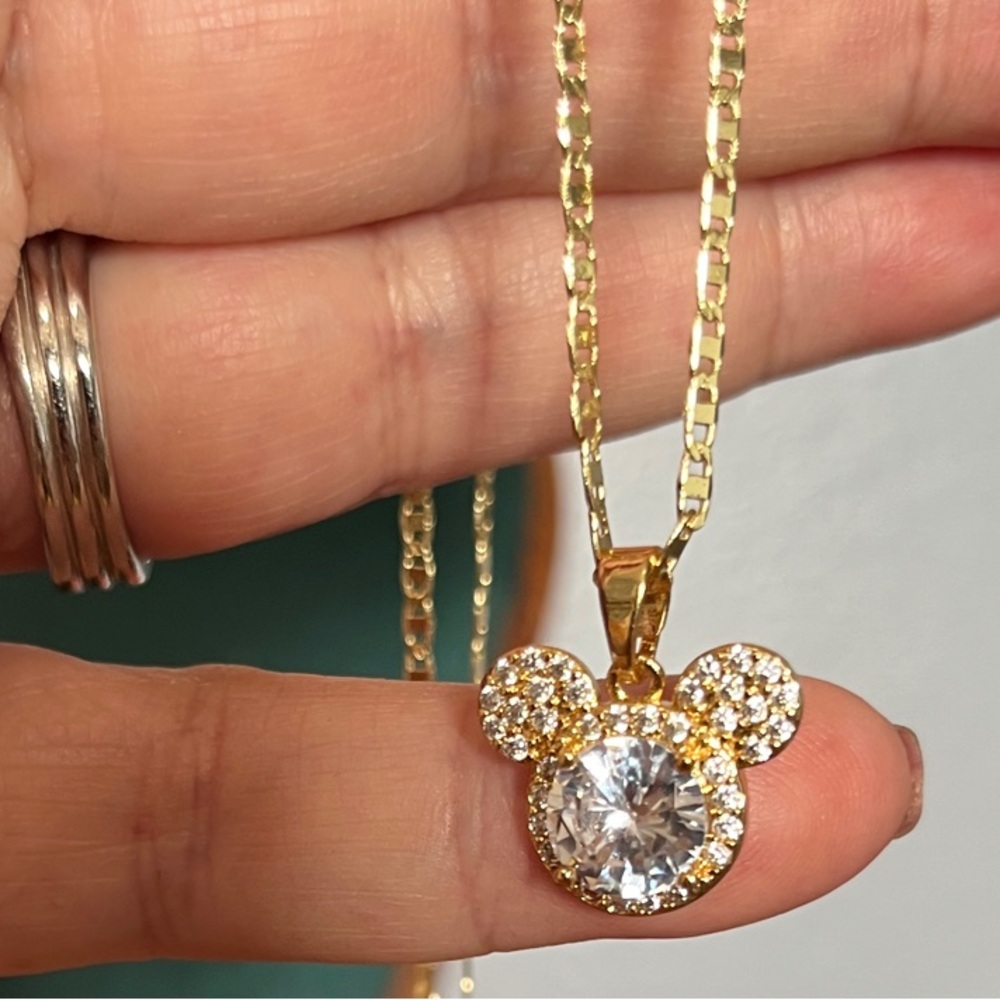 14k Gold over 926 Moissanite Mickey Necklace Stack Set